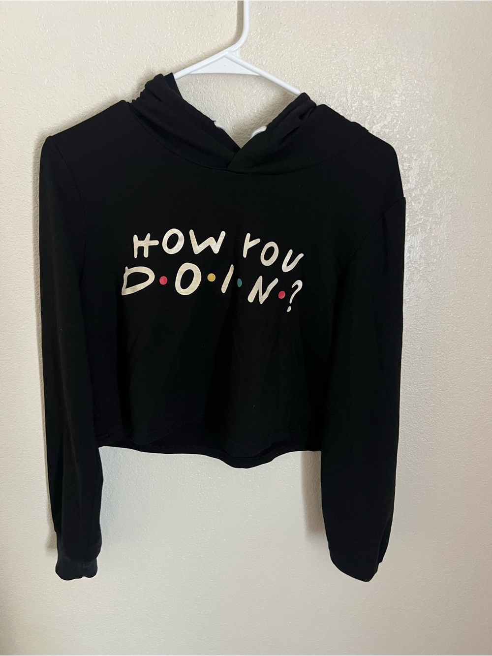 Source Unknown Black Cropped Hoodie with 'How You Doin?' Friends